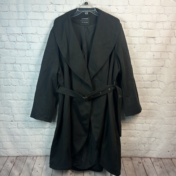 BloomChic Black Lapel Collar Belted Open Front Pocket Coat Plus Size 3X - Picture 2 of 6
